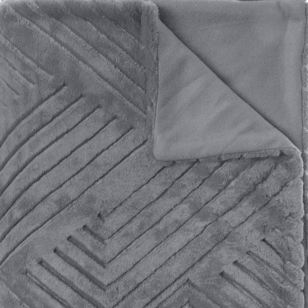 Atmosphera Plaid/bankdeken Amiens - donkergrijs - 180 x 230 cm - polyester fleece - strepenmotief - Plaids