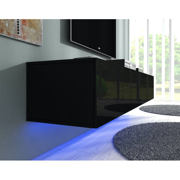 Meubella TV-Meubel Dario - Zwart - 180 cm - met led