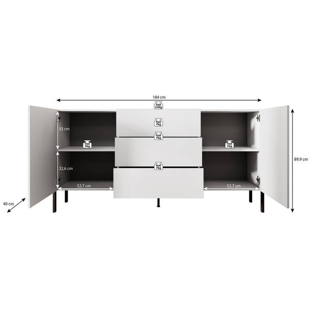 Meubella Dressoir Jordy - Wit - 184 cm