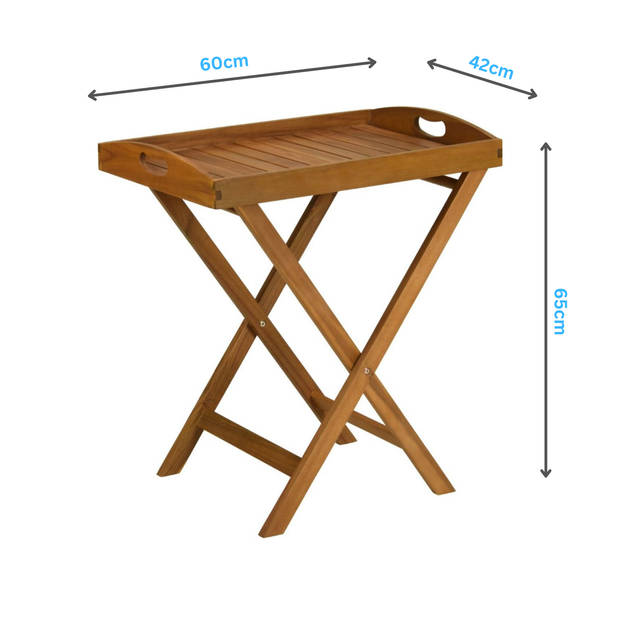 Bijzettafel - Dienbladtafel - Voor binnen en buiten - 100% FSC Acacia - 60x42x65 cm