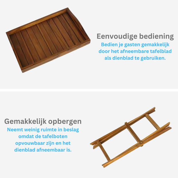 Bijzettafel - Dienbladtafel - Voor binnen en buiten - 100% FSC Acacia - 60x42x65 cm