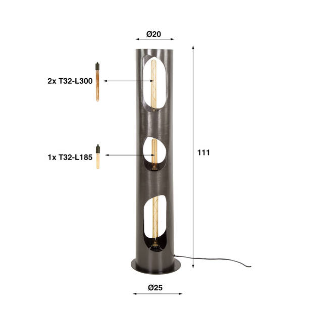 Giga Meubel - Vloerlamp Cilinder - Zwart Metaal - 25x25x100cm