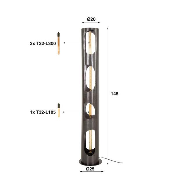 Giga Meubel - Vloerlamp Cilinder - Zwart Metaal - 25x25x130cm