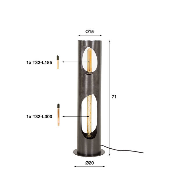 Giga Meubel - Vloerlamp Cilinder - Zwart Metaal - 20x20x65cm