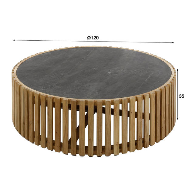 Giga Meubel - Salontafel Rond Ø120cm - Zwart Leisteen - Naturel Acaciahout