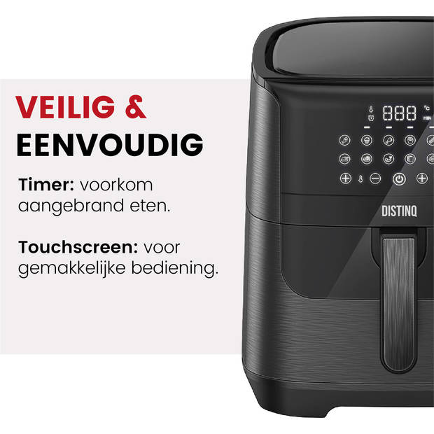 DistinQ Heteluchtfriteuse- 1800Watt - Inhoud 6,5 liter - AirFryer Zwart + Accessoires Set