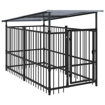 The Living Store Hondenhok Hondenkennel - 103x198x128 cm - Stalen stangen - Gepoedercoat - Zwart - Veilig en