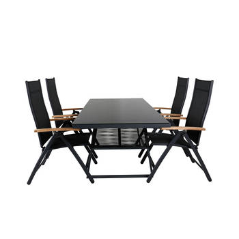 Dallas tuinmeubelset tafel 90x193cm en 4 stoel Panama zwart.