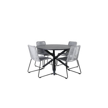Alma tuinmeubelset tafel Ø120cm en 4 stoel Lindos zwart.
