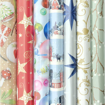 Benza cadeaupapier - Assortiment kerstpapier inpakpapier voor kerst K14 - 2 meter x 70 cm - 7 rollen