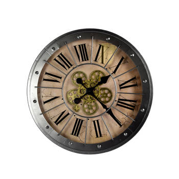 Modern Black & Beige Wall Clock 57cm Ø57cm Metal Clock with Glass Details Battery Operated (AA 1.5V) Perfect for