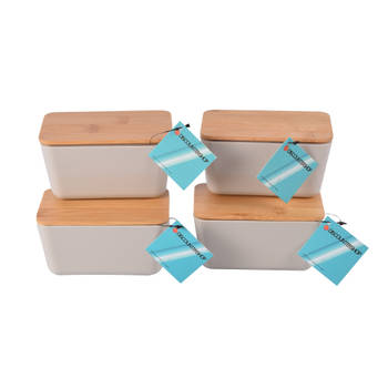 Opbergdozen met Deksel - Beige - Opbergbox - 13x8x7cm - 4 Stuks - Voedsel Opbergdoos