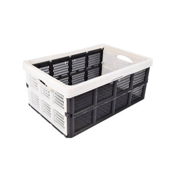 Sturdy Folding Crate with Soft-touch Handles White Plastic L50cm x W21cm x H33cm Stackable Storage Basket for