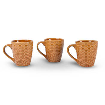 3x Luxe Keramische Beker Set - Koffie- en Theebekers, 200ml Capaciteit, bruin Kleur