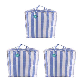 Boodschappentassen in Blauw & Wit - Praktische Opbergtassen - 55cm x 30cm x 50cm - Handige Rits - Shopper Tassen - 540g