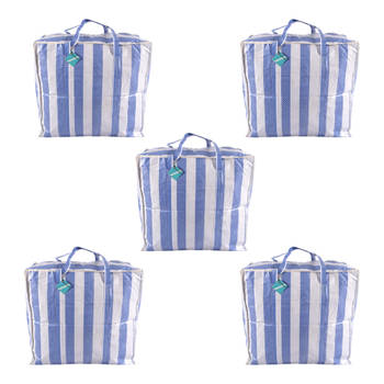 Kleurrijk en Praktisch - Set van Blauw-Witte Tassen - Opbergtas met Rits - 55x30x50cm - Gemaakt van Plastic - Bevat 5