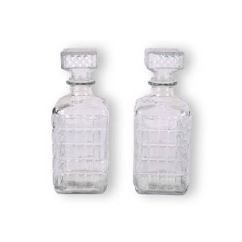Transparante Glazen Whiskey Karaf - Set van 2 - 1000ml - Hoogte 23.5cm - Breedte 8.5cm