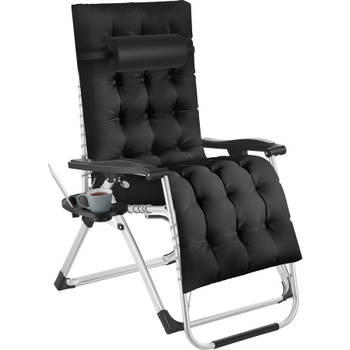 tectake® - ligbed opklapbare ligstoel, traploos verstelbaar, ligstoel extra dik kussen, belastbaar tot 200 kg (zwart)