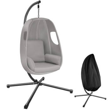 tectake® hangstoel met frame, binnen of buiten, schommelstoel met kussen + rugkussen, hangstoel, tot 160kg (lichtgrijs)