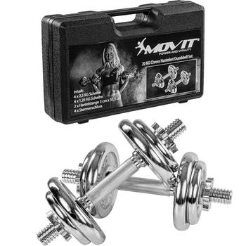 MOVIT® Dumbbellset 20 kg - Incl. Koffer - 2 x 10 kg - Chroom - 30 mm