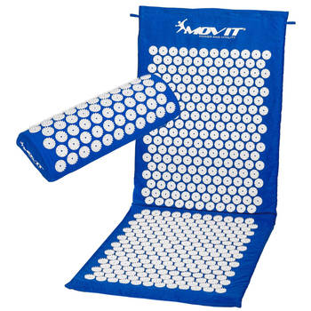 MOVIT® Acupressuurmat met Kussen - Shakti mat - Spijkermat - 130 x 50 cm - Donker Blauw