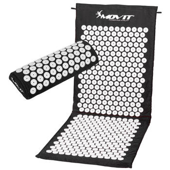 MOVIT® Acupressuurmat met Kussen - Shakti mat - Spijkermat - 130 x 50 cm - Zwart