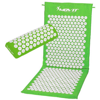 MOVIT® Acupressuurmat met Kussen - Shakti mat - Spijkermat - 130 x 50 cm - Groen
