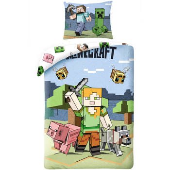 Minecraft Dekbedovertrek Farm - Eenpersoons - 140 x 200 cm - Polyester
