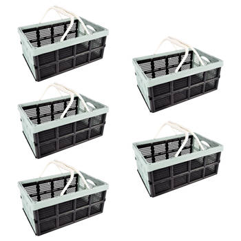 5x Draagbaar Opvouwbaar Vouwkrat voor Kleding - 40L - Groen/Zwart - Inklapbare Opbergbox zonder Deksel - Plastic -