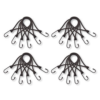 4 set x 6 stuks Mini Snelbinder Spanelastiek met haak solide en stevig zwart Spinbinder Sjorbanden 20cm