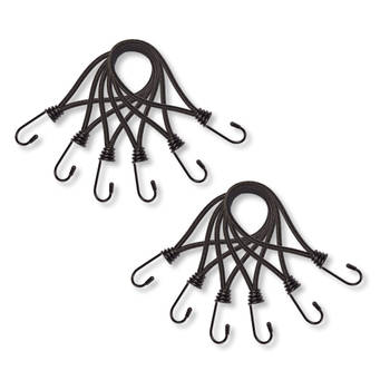 2 set x 6 stuks Mini Snelbinder Spanelastiek met haak solide en stevig zwart Spinbinder Sjorbanden 20cm