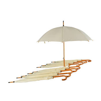 Set van 10 Kwalitatieve Opvouwbare Paraplu's met Houten Handvat - Automatisch - Ø98 cm - Unisex - Wit Vanille –