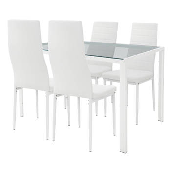 Eetgroep Tafelgroep 4 stoelen en 1 tafel wit in PU leer met metalen poten ML design