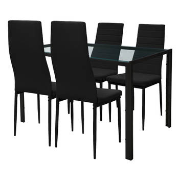 Eetgroep Tafelgroep 4 stoelen en 1 tafel in zwart PU leer met metalen poten ML design