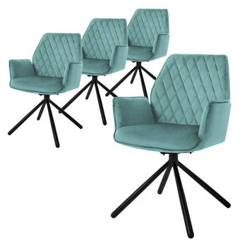 ML-Design eetkamerstoelen set van 4 fluweel, sage, woonkamerstoel met arm en rugleuning, draaistoel autostoel,