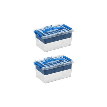 Q-line opbergbox met inzet 6L blauw - Set van 2