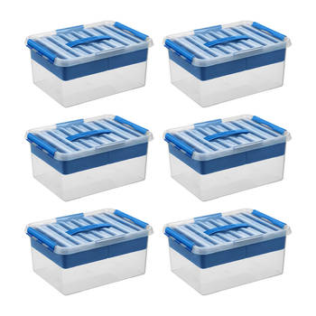 Q-line opbergbox met inzet 15L blauw - Set van 6
