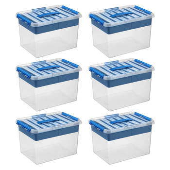 Q-line opbergbox met inzet 22L blauw - Set van 6