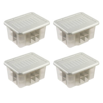 Set van 4 - Nesta kerst opbergbox 24L met trays voor 45 ballen transp/zilver