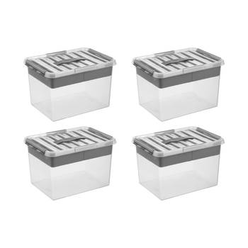 Q-line opbergbox met inzet 22L - Set van 4 - Transparant/grijs