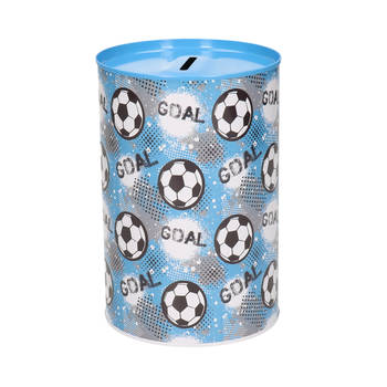 Concorde spaarpot blik goal voetbal - blauw - 10 x 15 cm - Spaarpotten