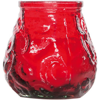 1x Rode tafelkaarsen in glazen houders 7 cm brandduur 17 uur - Waxinelichtjes