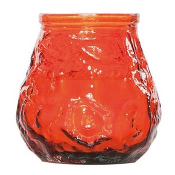 6x Oranje tafelkaarsen in glazen houders 7 cm brandduur 17 uur - Waxinelichtjes