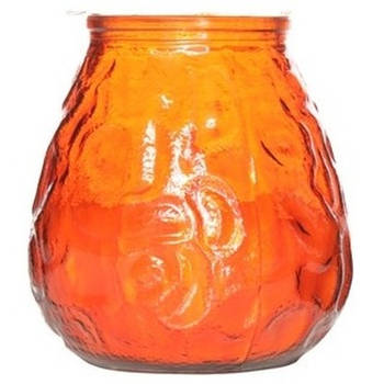6x Oranje tafelkaarsen in glazen houders 10 cm brandduur 40 uur - Waxinelichtjes