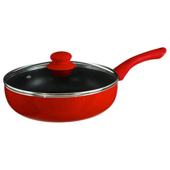Hapjespan met deksel - Alle kookplaten geschikt - rood/zwart - dia 24 cm - Koekenpannen
