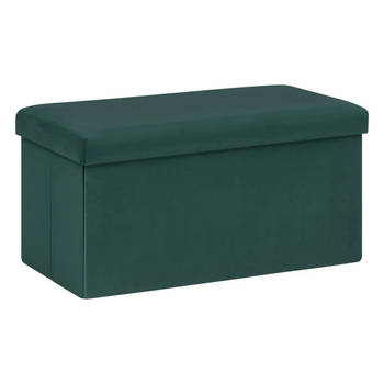 Atmosphera Poef/krukje/hocker Amber - Opvouwbare opslag box - fluweel smaragd groen - 76 x 38 x 38 cm - Poefs