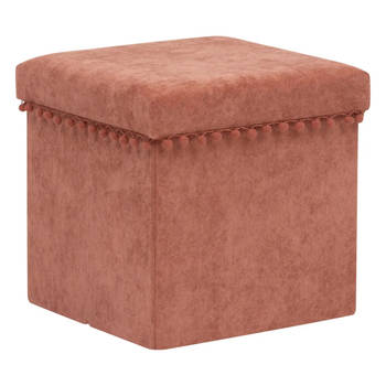 Atmosphera Poef/krukje/hocker Arabic - Opvouwbare opslag box - fluweel Steenrood - D38 x H38 cm - Poefs