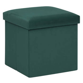 Atmosphera Poef/krukje/hocker Amber - Opvouwbare opslag box - fluweel smaragd groen - D38 x H38 cm - Poefs