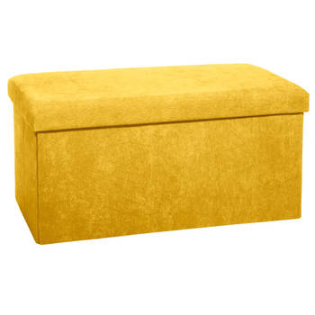 Atmosphera Poef/krukje/hocker Amber - Opvouwbare opslag box - fluweel Honinggeel - 76 x 38 x 38 cm - Poefs