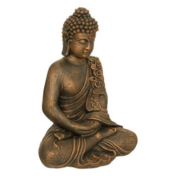Atmosphera Boeddha beeld Chill - binnen/buiten - kunststeen - antiek brons - 39 x 25 x 55 cm - Beeldjes